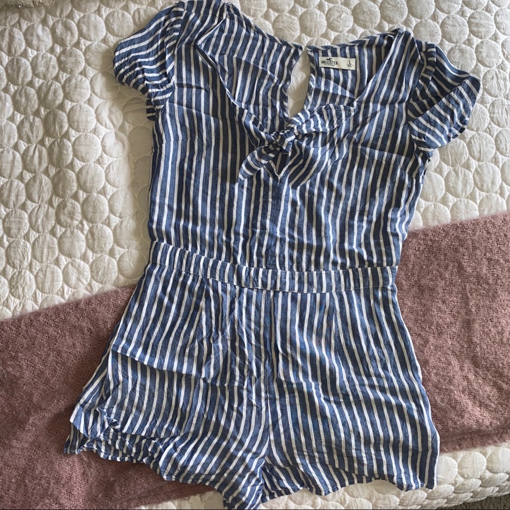 Hollister navy and white striped romper (L)